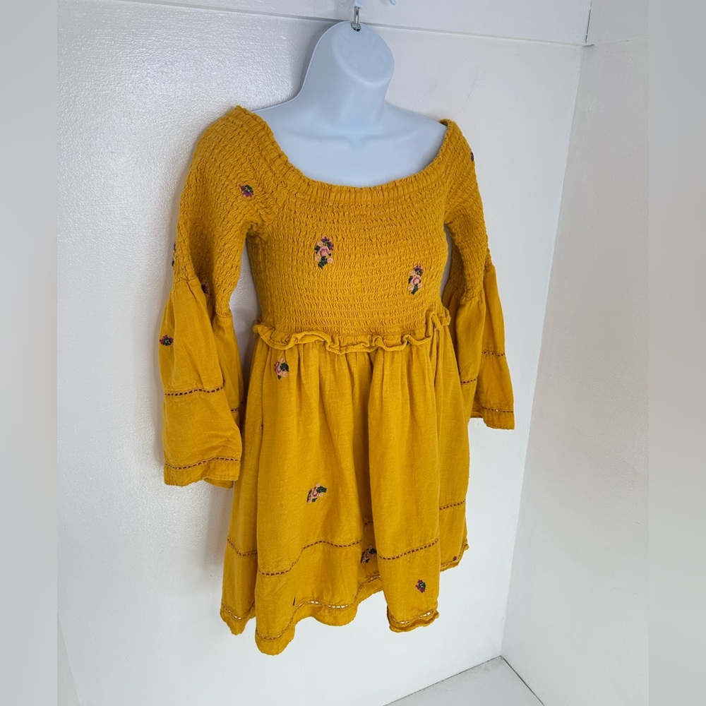 Free People Counting Daises Bell Sleeve Mini Dress Small‎ Boho Hippie Festival - Picture 3 of 16